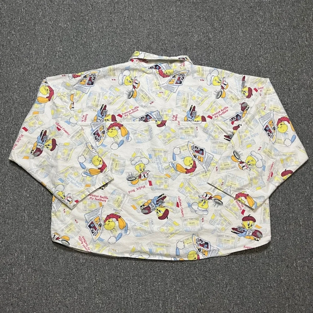 Vintage Y2K 2000‎ Looney Tunes Tweety Bird All Over Print Button Up Shirt